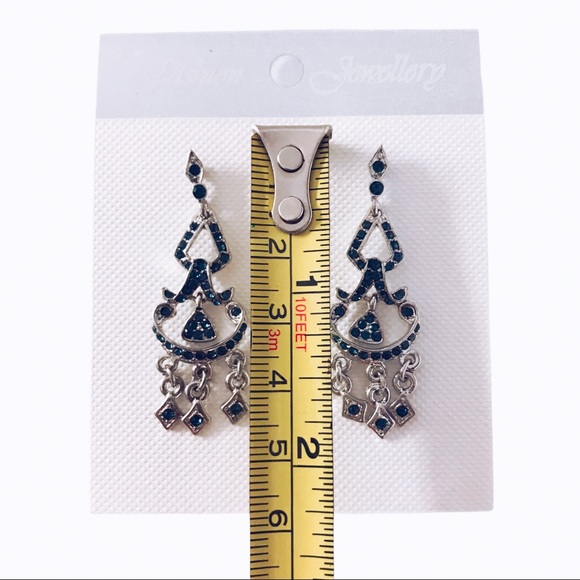 SilverTone Blue Crystal Drop Earrings - Picture 3 of 6